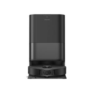 Dreame D30 Ultra noir : robot et station vus de face.