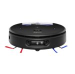 Robot aspirateur laveur Dyson Spot+Scrub Ai noir, vu de face avec ses brosses latérales.