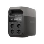 Station électrique portable EcoFlow DELTA 3 grise, vue de trois quarts avec écran et prises en façade.