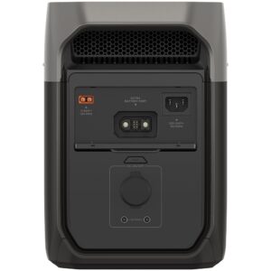 EcoFlow DELTA 3 : vue arrière avec cache des ports ouvert.