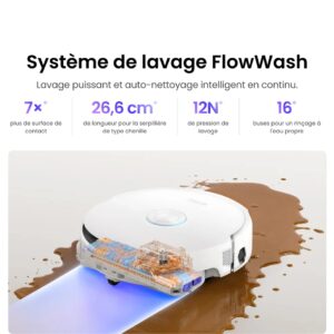Narwal Freo 20 Edge blanc : système de lavage FlowWash à eau propre.